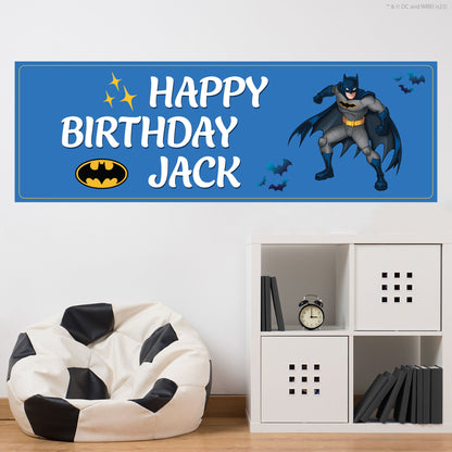 Batman Birthday - Blue Personalised Name Banner Wall Sticker