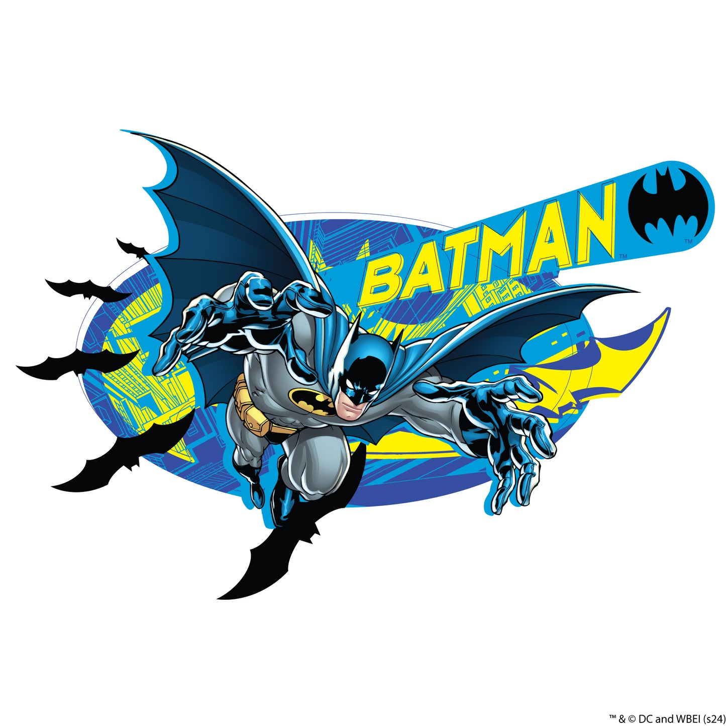 Batman™ Wall Sticker - Blue and Yellow Graphic Wall Decal DC Superhero Art
