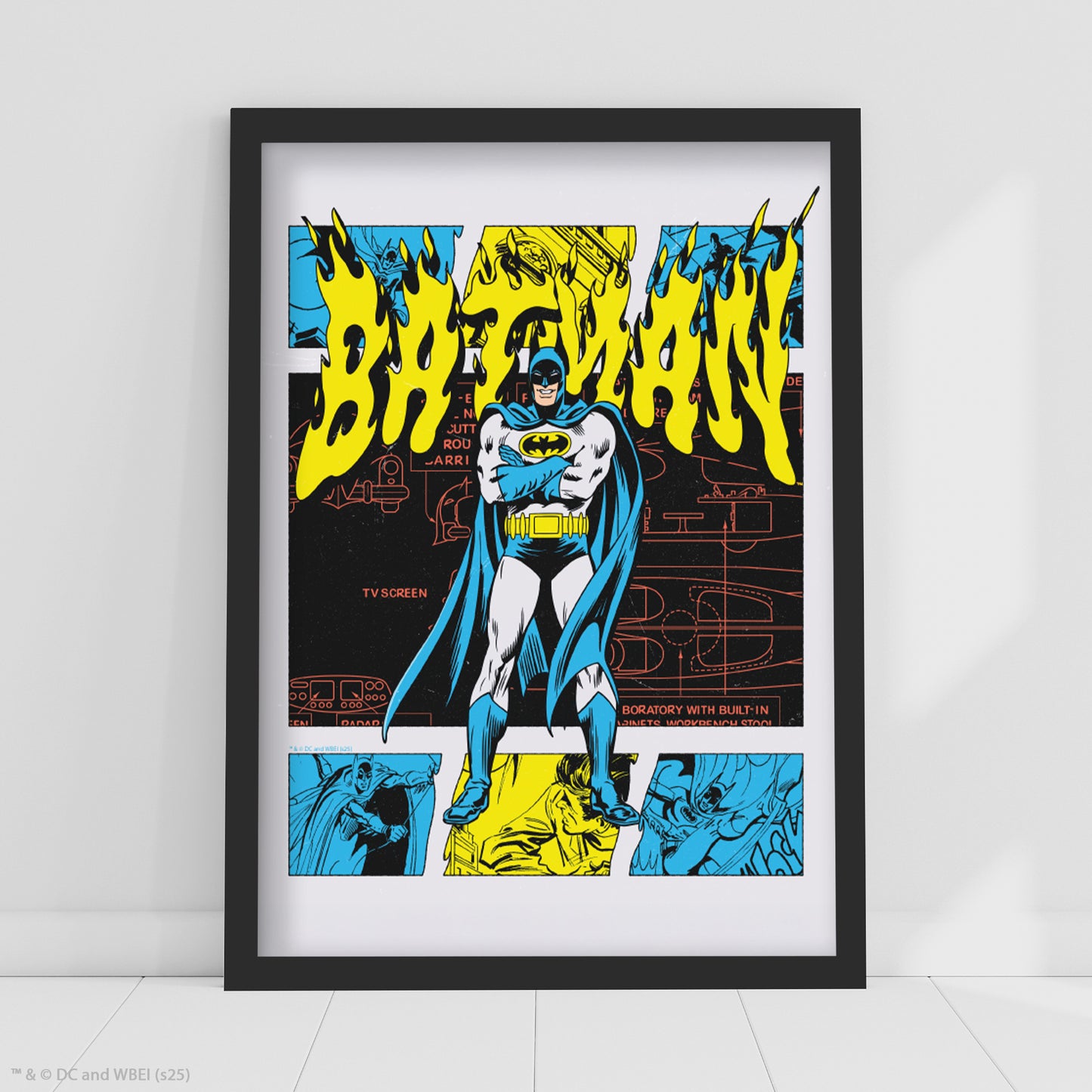 Batman Print – Batman Yellow Flames Poster DC Superhero Art