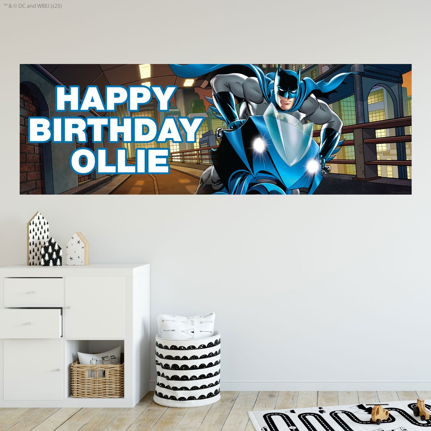 Batman Birthday - Batman On Motorbike Personalised Name Banner Wall Sticker