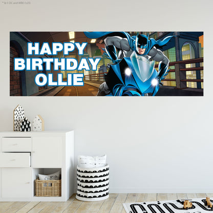 Batman Birthday - Batman On Motorbike Personalised Name Banner Wall Sticker