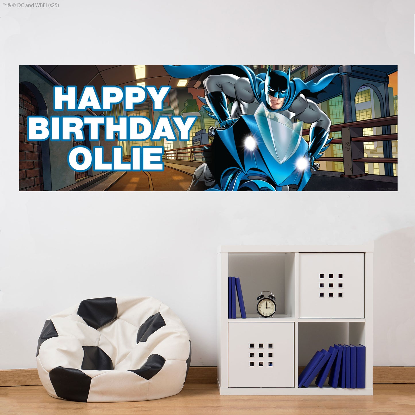 Batman Birthday - Batman On Motorbike Personalised Name Banner Wall Sticker