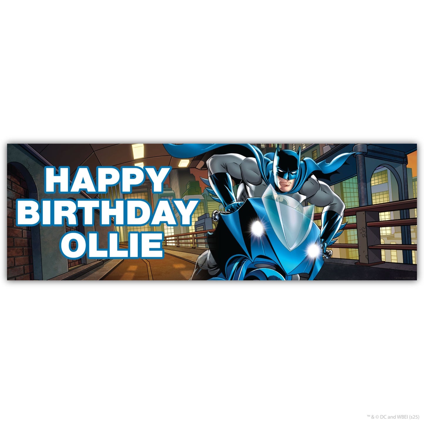 Batman Birthday - Batman On Motorbike Personalised Name Banner Wall Sticker