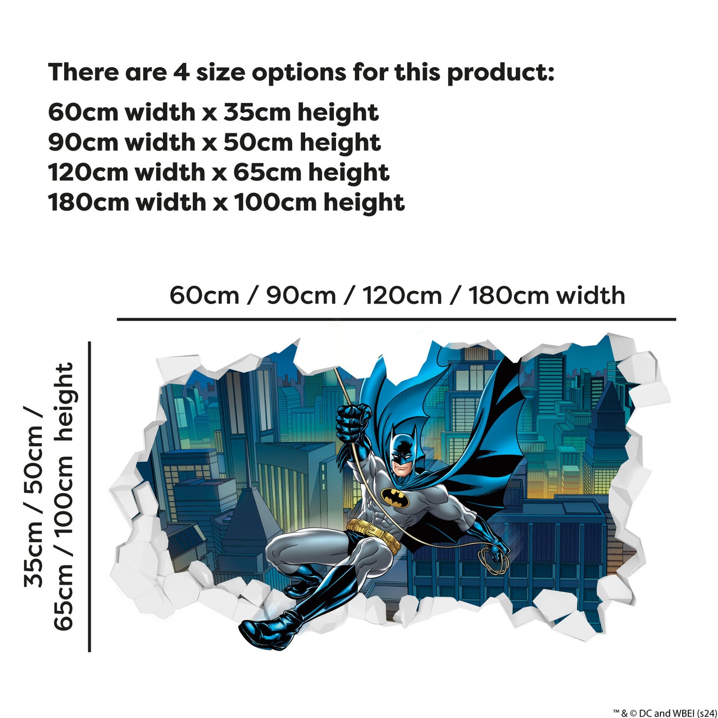 Batman™ Wall Sticker - Batman Swinging Through Broken Wall Decal DC Superhero Art