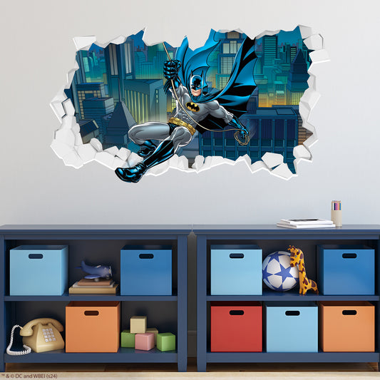 Batman™ Wall Sticker - Batman Swinging Through Broken Wall Decal DC Superhero Art