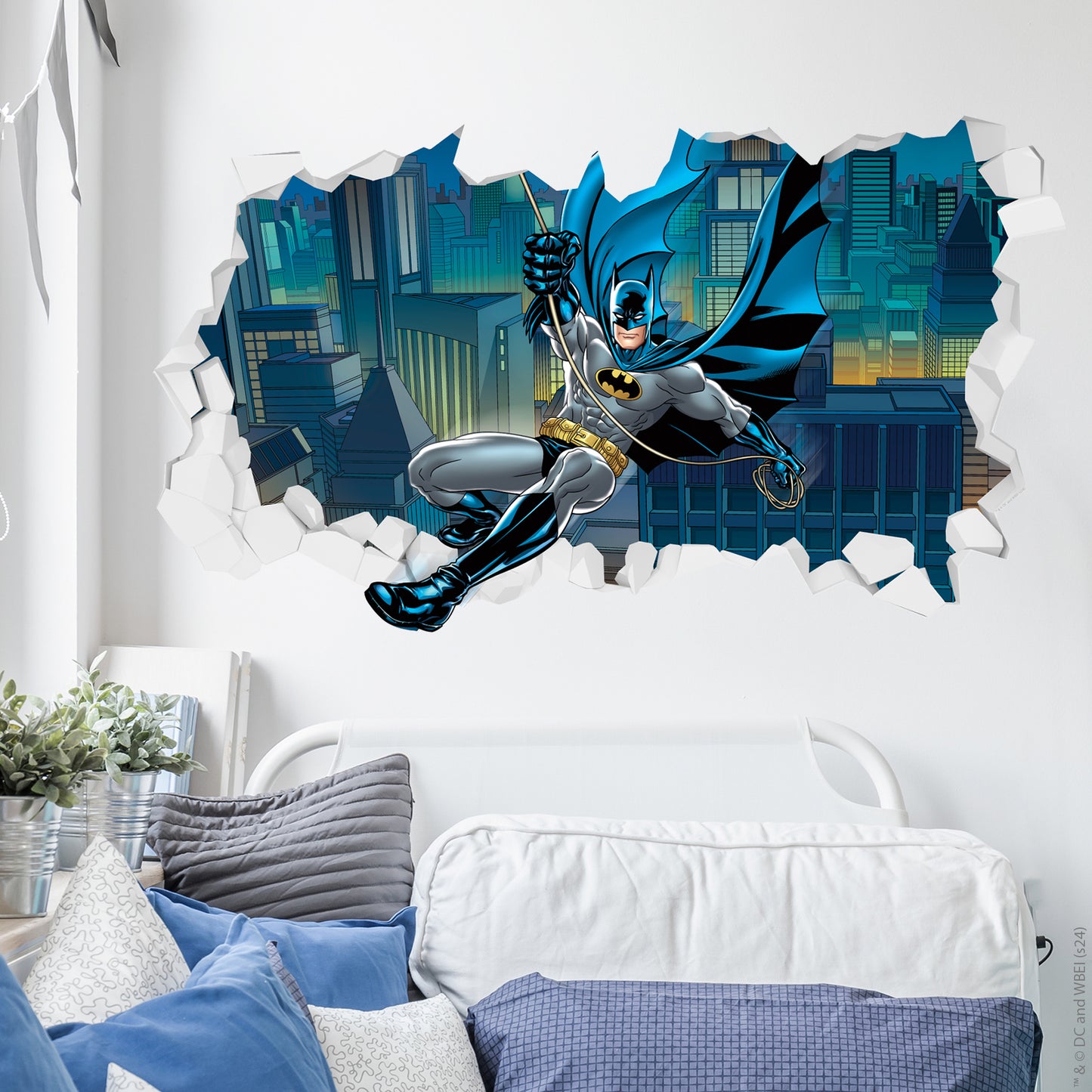Batman™ Wall Sticker - Batman Swinging Through Broken Wall Decal DC Superhero Art
