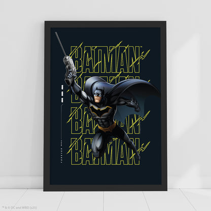 Batman Print – Batman Yellow Repeated Text Poster DC Superhero Art
