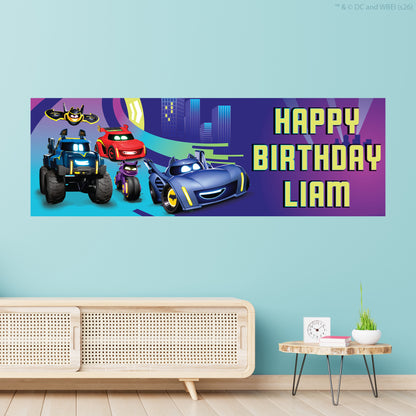Batwheels™  Birthday - Group Racing In Gotham City Purple Personalised Name Banner Wall Sticker