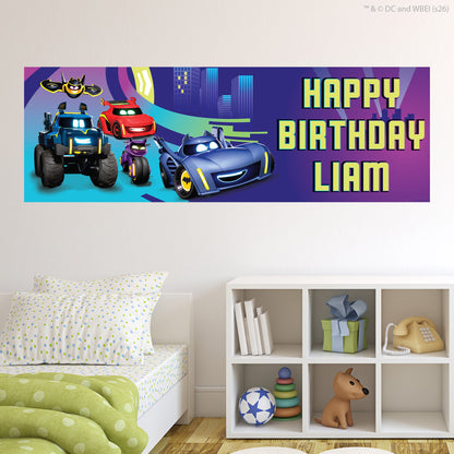 Batwheels™  Birthday - Group Racing In Gotham City Purple Personalised Name Banner Wall Sticker