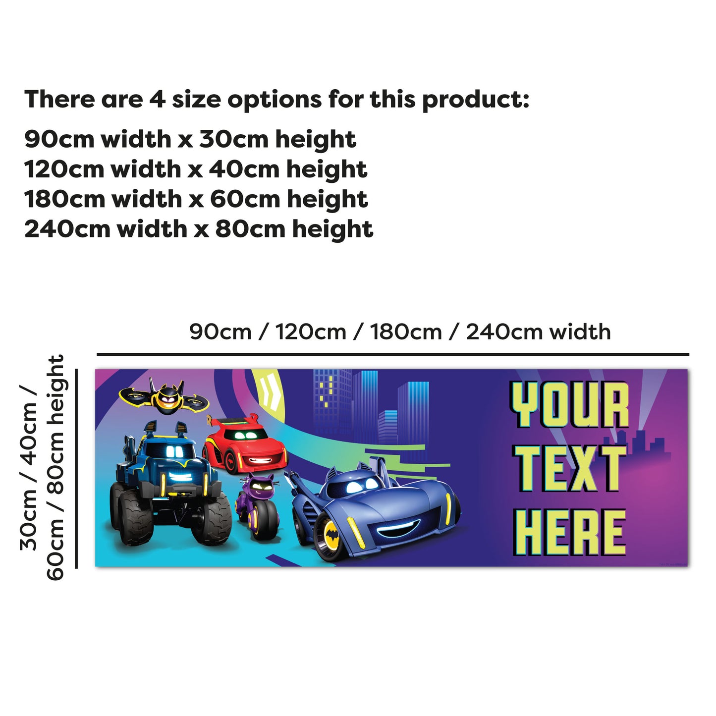 Batwheels™  Birthday - Group Racing In Gotham City Purple Personalised Name Banner Wall Sticker