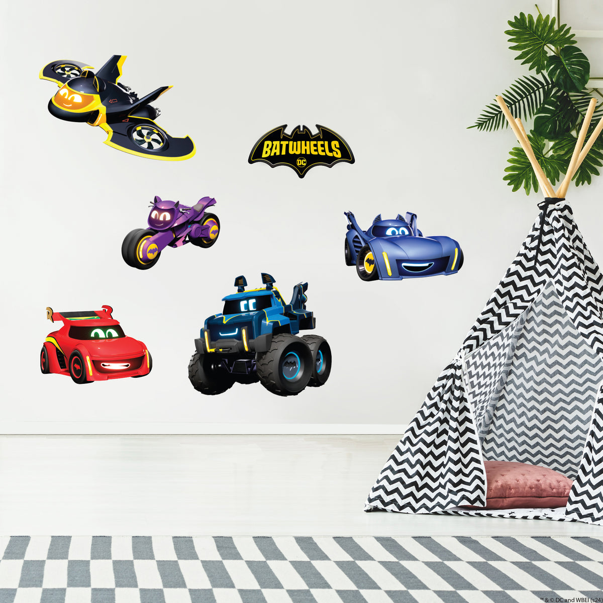 Contents: 1x Batwheels™ Set of 5 Vehicles Wall Sticker, plus fitting i ...