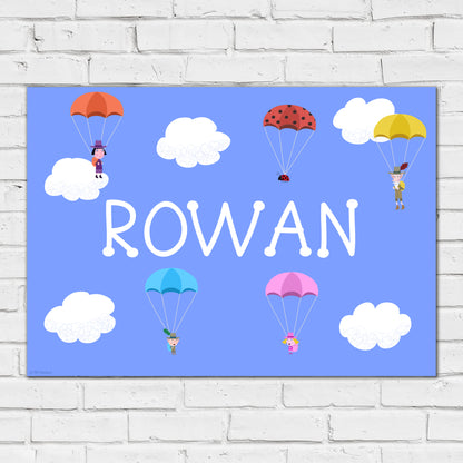 Ben And Holly Print - Explorer Parachuting Personalised Poster Wall Art