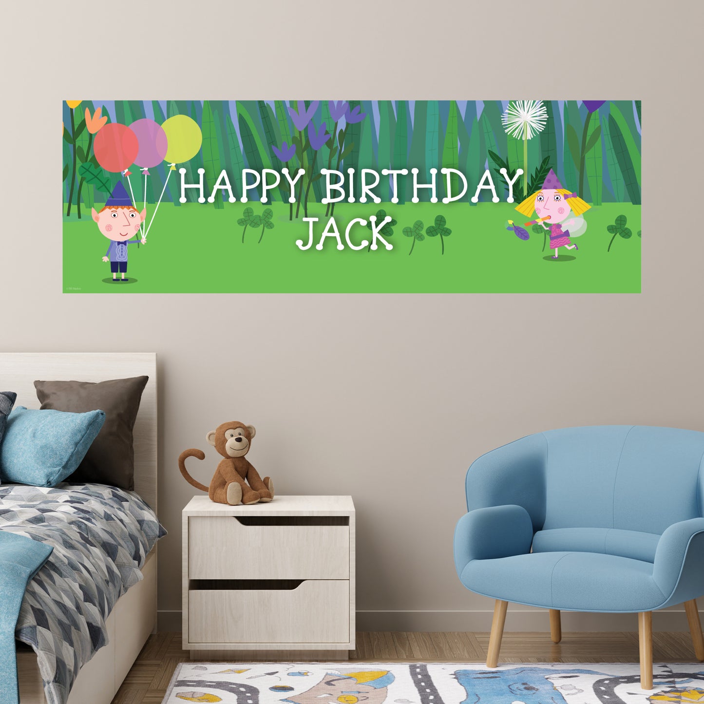 Ben And Holly Birthday - Ben And Holly Grass Scene Personalised Banner Wall Sticker