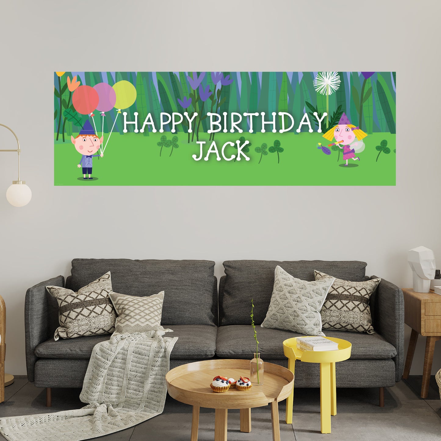 Ben And Holly Birthday - Ben And Holly Grass Scene Personalised Banner Wall Sticker