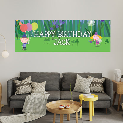Ben And Holly Birthday - Ben And Holly Grass Scene Personalised Banner Wall Sticker