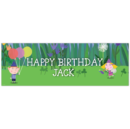 Ben And Holly Birthday - Ben And Holly Grass Scene Personalised Banner Wall Sticker