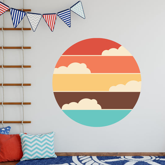 Boho Wall Sticker - Circle Colour Lines Cloud Decal Wall Art