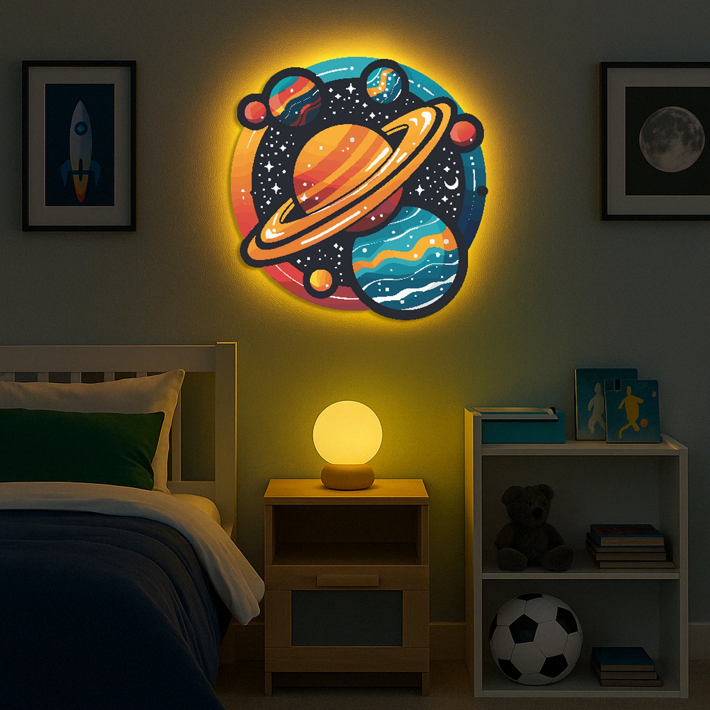 Bold Planets In Circle LED Backlit Wallpop