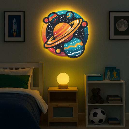 Bold Planets In Circle LED Backlit Wallpop