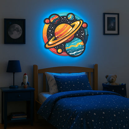 Bold Planets In Circle LED Backlit Wallpop