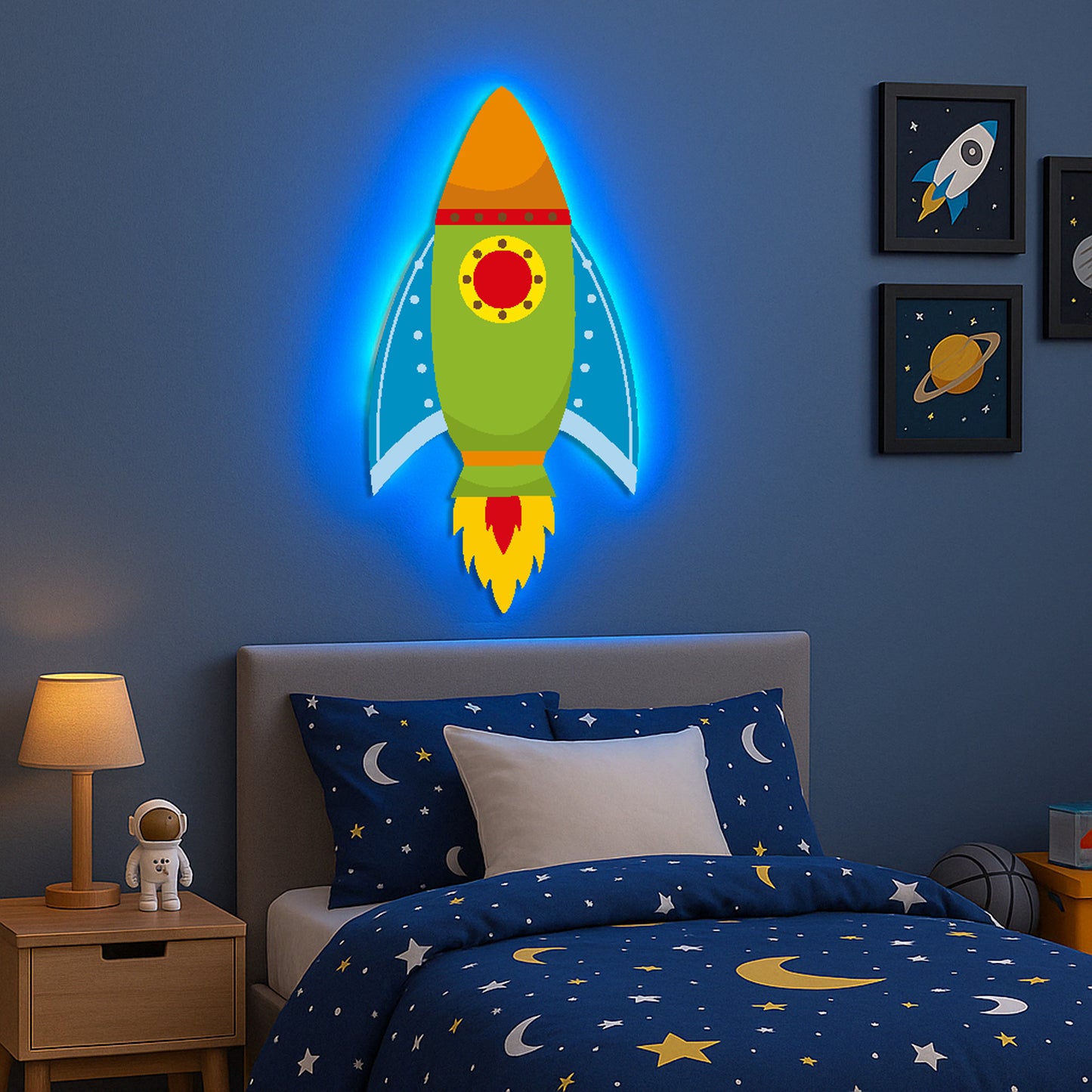 Bold Rocket With Flames LED Backlit Wallpop