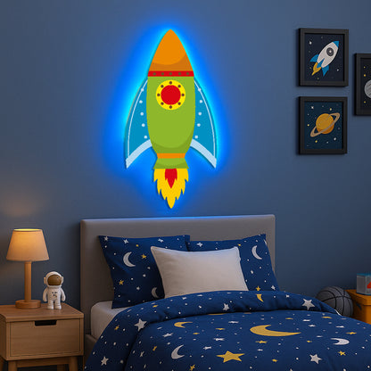Bold Rocket With Flames LED Backlit Wallpop