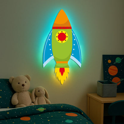 Bold Rocket With Flames LED Backlit Wallpop