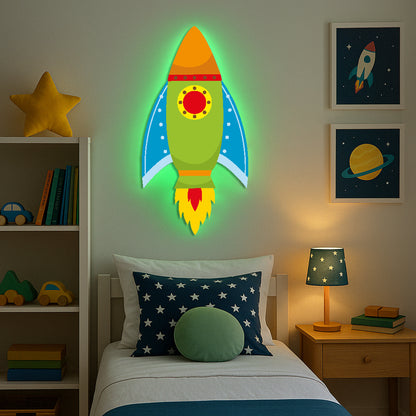 Bold Rocket With Flames LED Backlit Wallpop