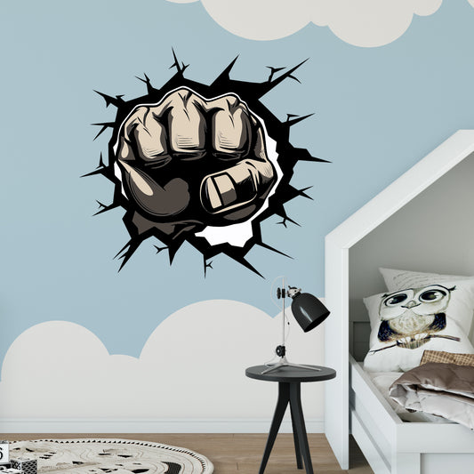 Boxing Wall Sticker - Fist Punching Cracked Wall Decal Wall Art