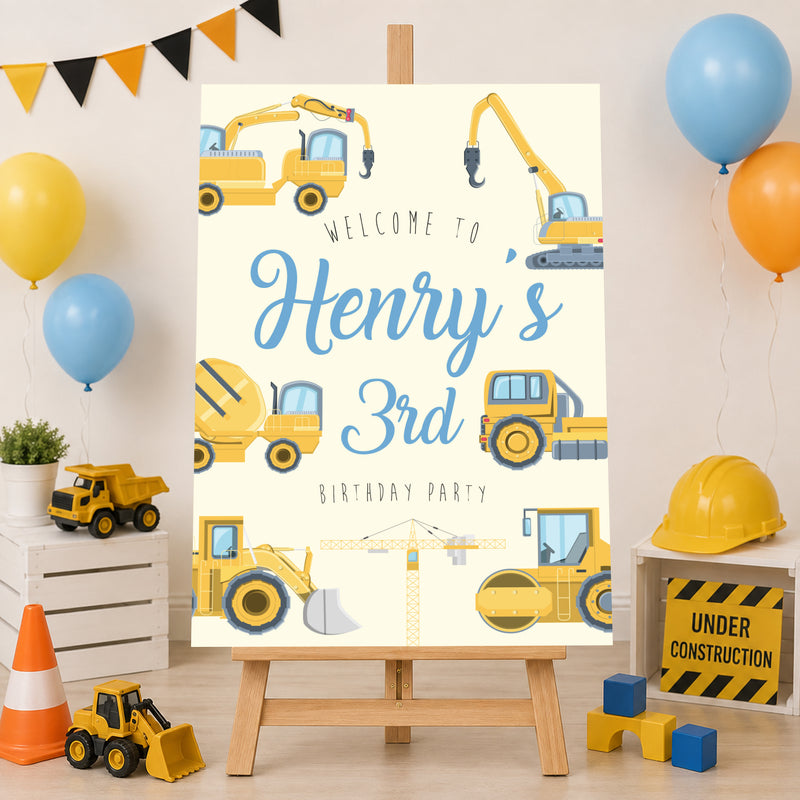 Boys Birthday Sign - Construction Vehicles Personalised Foamex Board