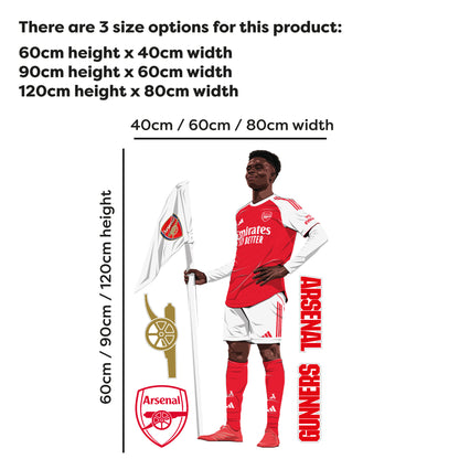 Arsenal FC Wall Sticker - Bukayo Saka 25-26 Illustration + AFC Decals