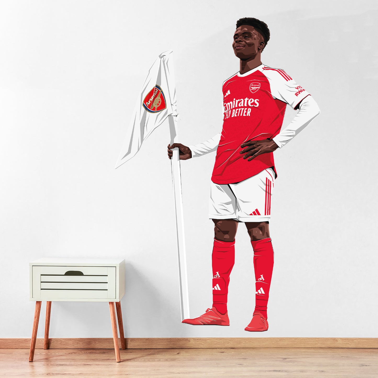 Arsenal FC Wall Sticker - Bukayo Saka 25-26 Illustration + AFC Decals