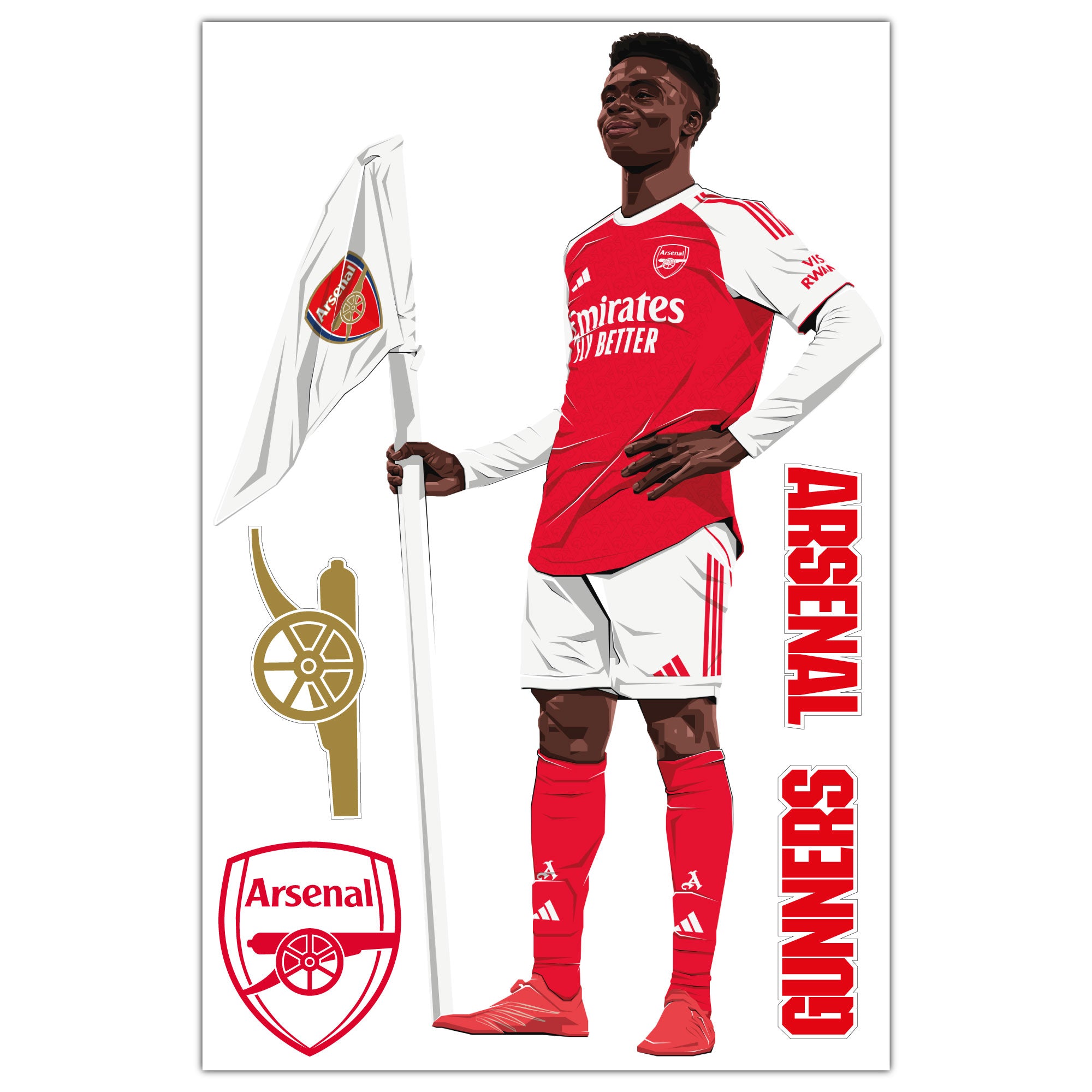 Arsenal FC Wall Sticker - Bukayo Saka 25-26 Illustration + AFC Decals ...