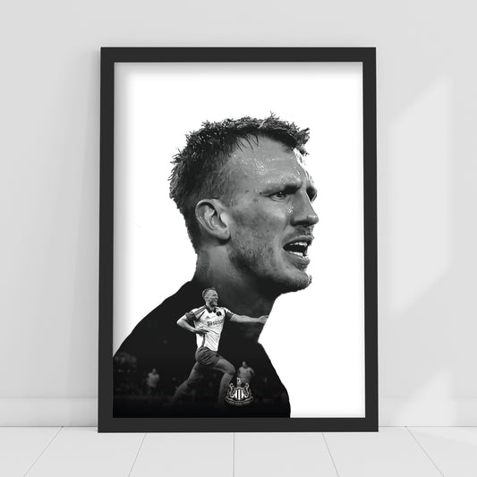 Newcastle United Dan Burn Black and White Portrait Print