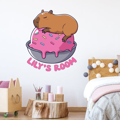 Capybara Wall Sticker - Capybara Sleeping On Ice Cream Personalised Wall Art