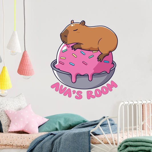 Capybara Wall Sticker - Capybara Sleeping On Ice Cream Personalised Wall Art