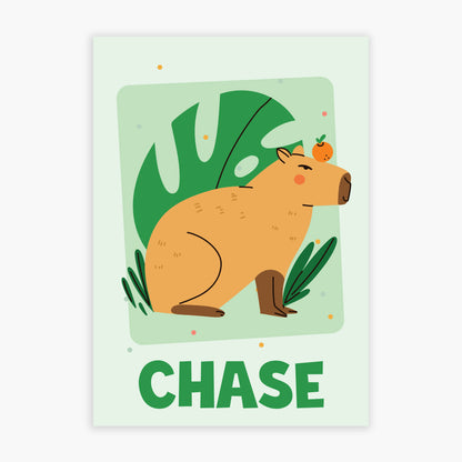Capybara Print - Capybara Green Leaf Personalised Poster Wall Art
