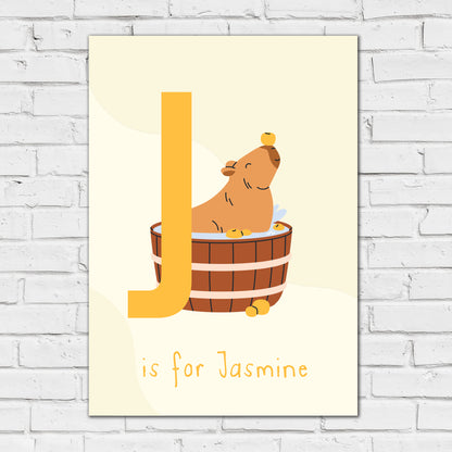 Capybara Print - Letter And Name Personalised Poster Wall Art
