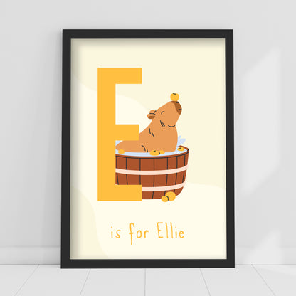Capybara Print - Letter And Name Personalised Poster Wall Art