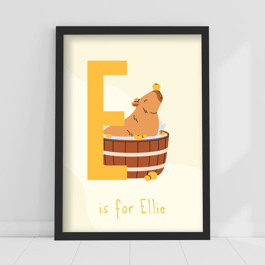 Capybara Print - Letter And Name Personalised Poster Wall Art