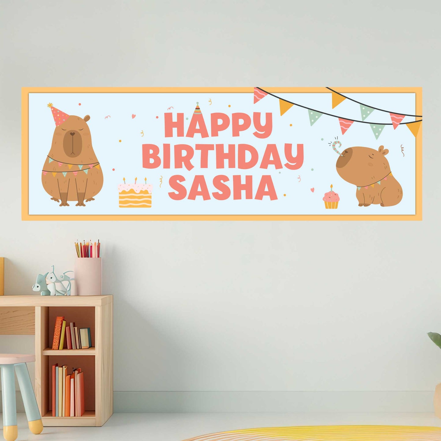 Capybara Birthday - Capybara Party Personalised Name Banner Wall Sticker