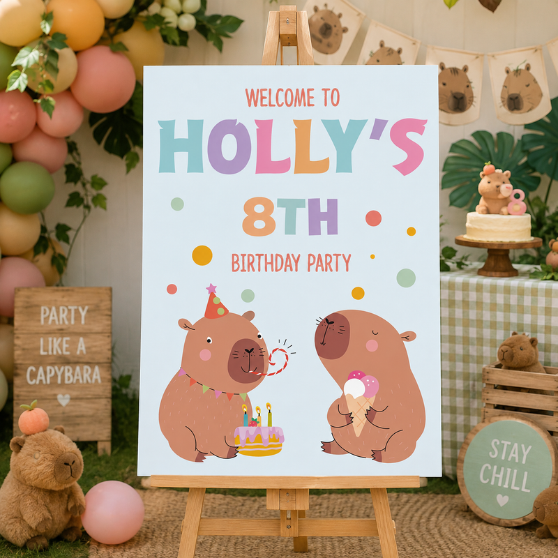 Capybara Birthday Sign - Colourful Text Personalised Foamex Board