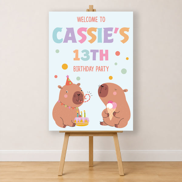 Capybara Birthday Sign - Colourful Text Personalised Foamex Board