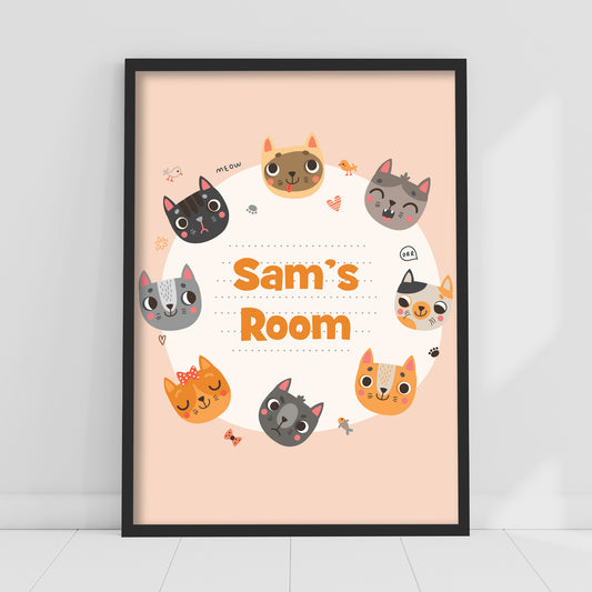 Cat Wall Print - Personalised Name Circle of Cats Poster Art