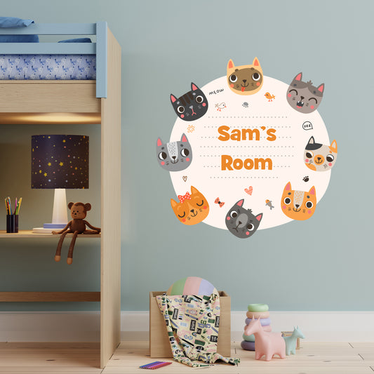 Cat Wall Sticker - Personalised Name Circle of Cats Decal Art