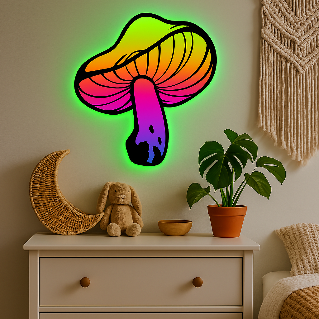 Colourful Mushroom LED Backlit Wallpop