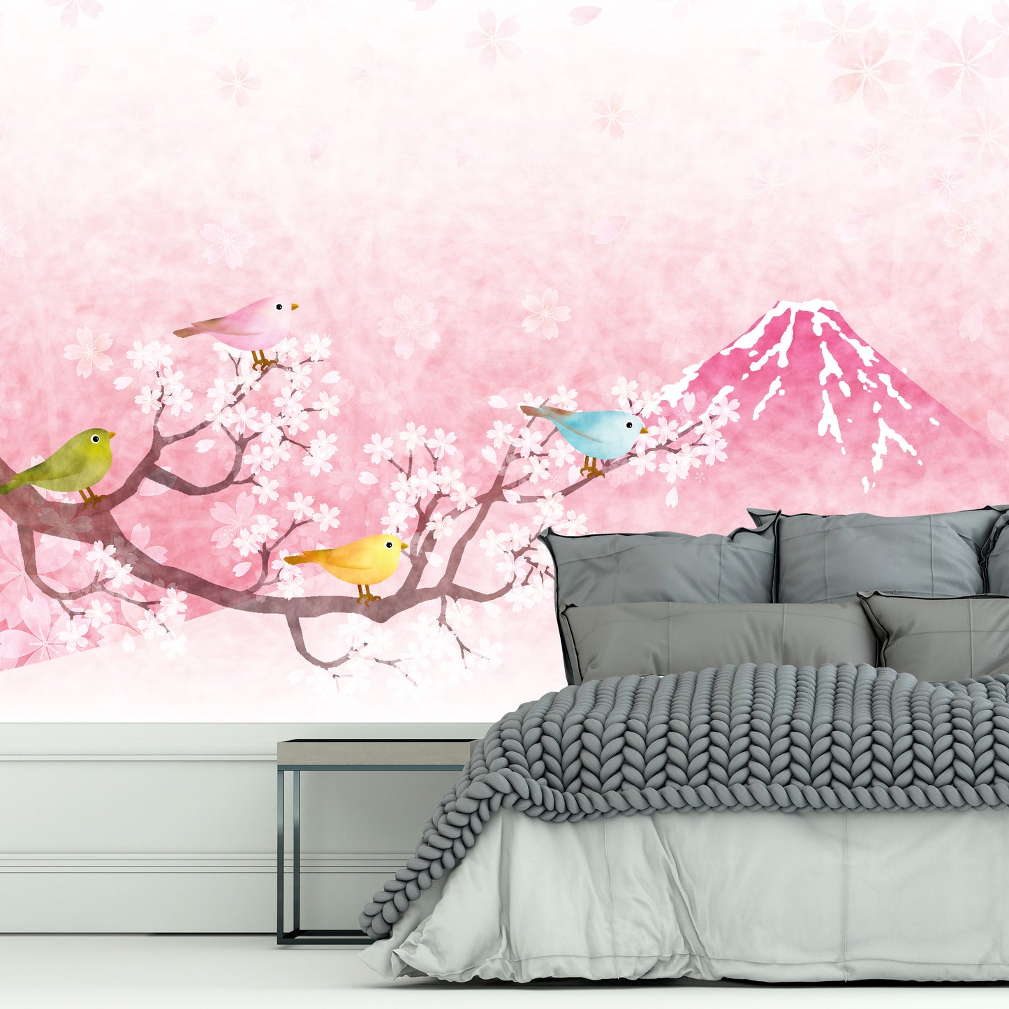 Cherry Blossom Birds Full Wall Mural