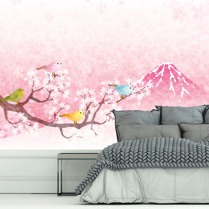 Cherry Blossom Birds Full Wall Mural