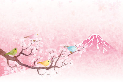 Cherry Blossom Birds Full Wall Mural