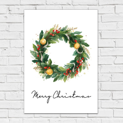 Christmas Print - Merry Christmas Wreath Wall Art